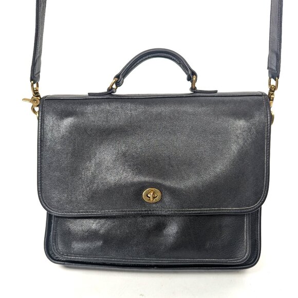 COACH USA Vintage Black Leather Briefcase Shoulder Bag - Made in USA - Picture 4 of 16